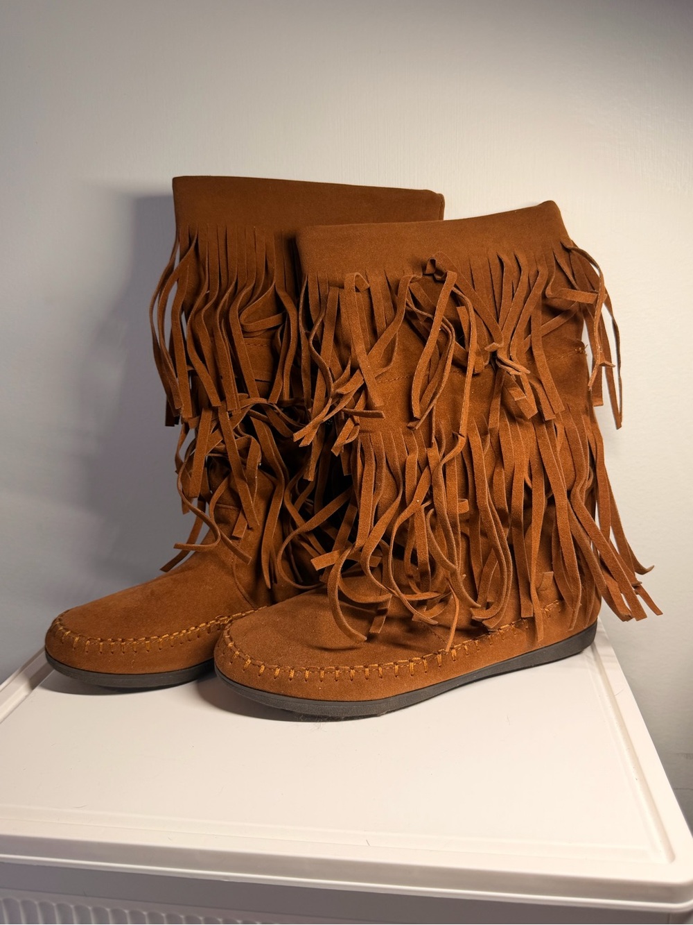 Rampage Candid Faux Suede Vegan Fringe Boots Womens Size 7M Style MI1012 Brown